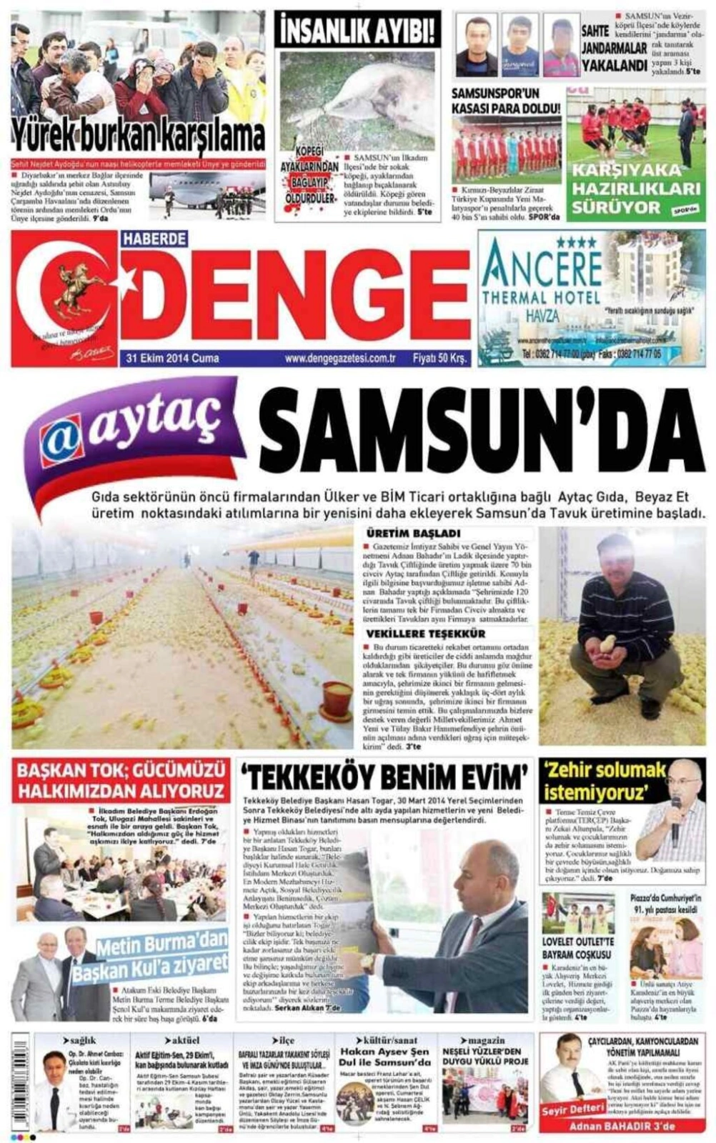 31 Ekim Cuma Samsun'un Yerel Gazetelerinin birinci sayfaları