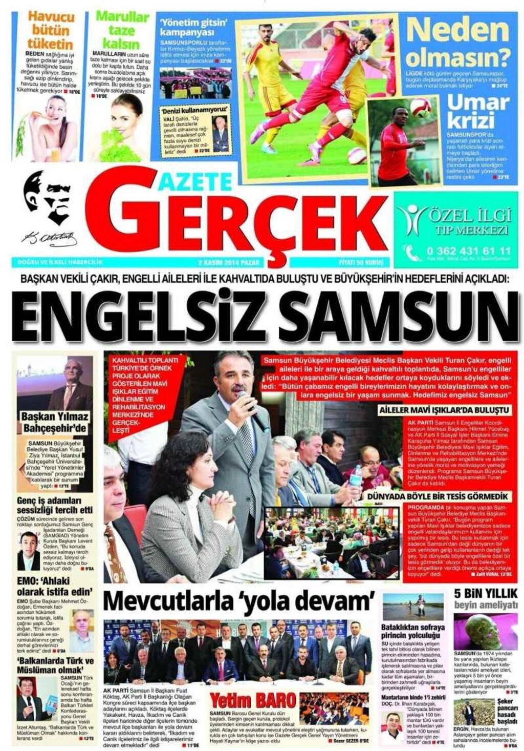 2 Kasım 2014 Pazar Samsun'un yerel gazetelerinin birinci sayfaları