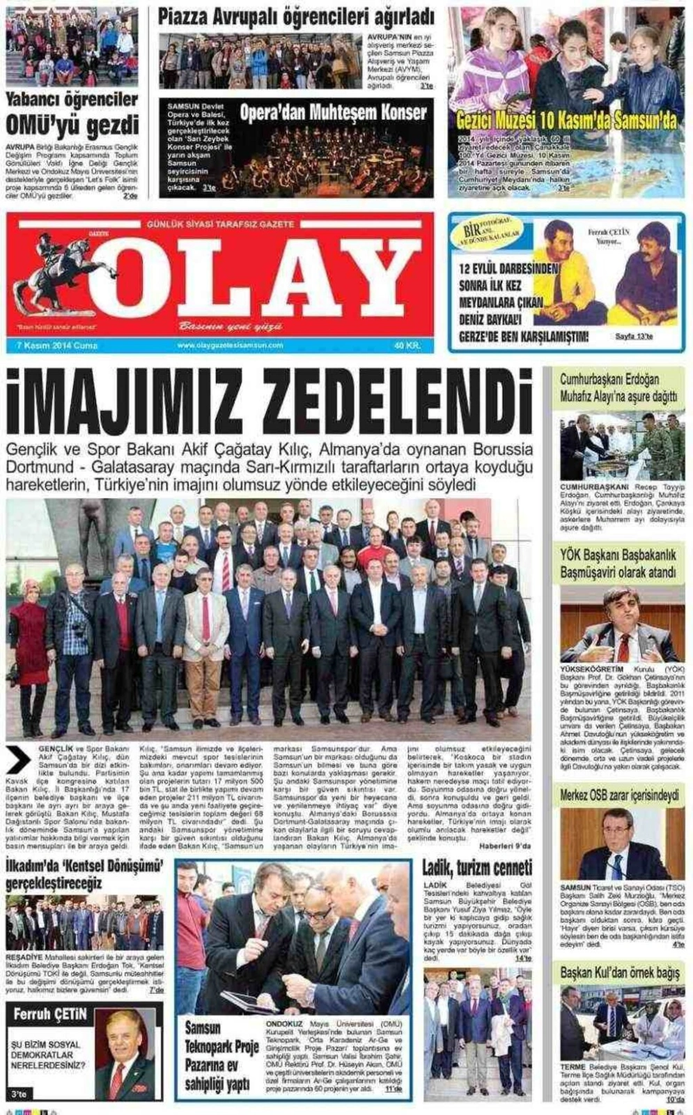 7 Kasım 2014 Samsun'un Yerel Gazetelerinin birinci sayfaları