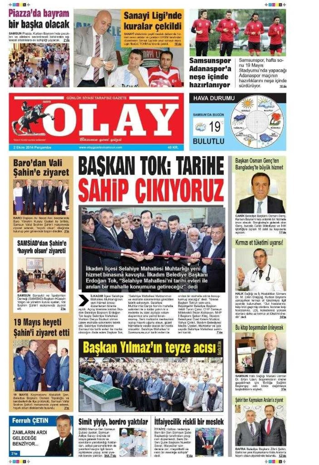 2 Ekim Perşembe Yerel Gazeteler