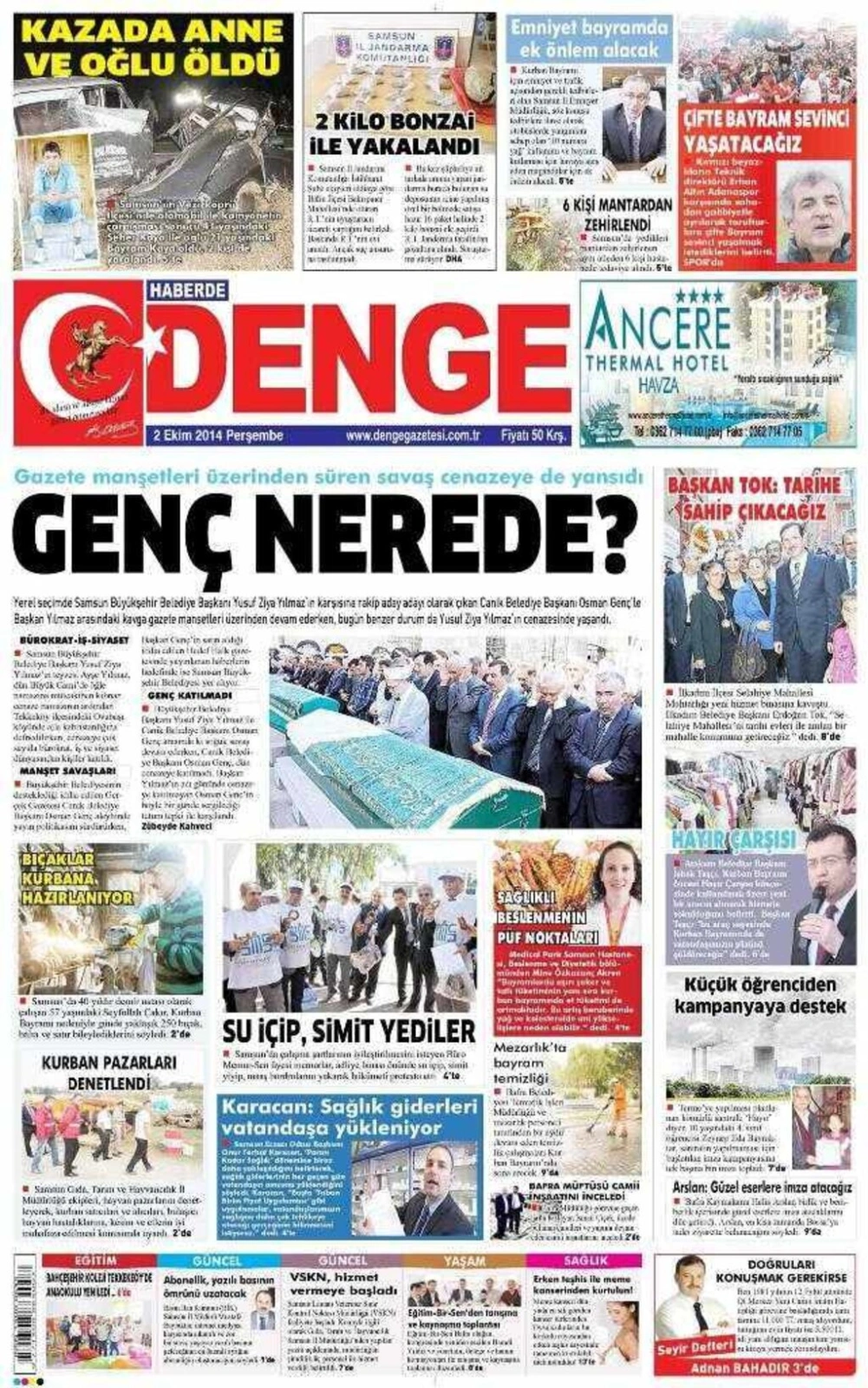 2 Ekim Perşembe Yerel Gazeteler