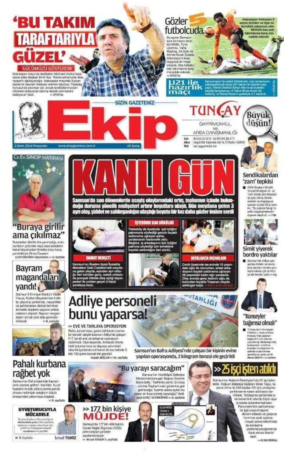 2 Ekim Perşembe Yerel Gazeteler