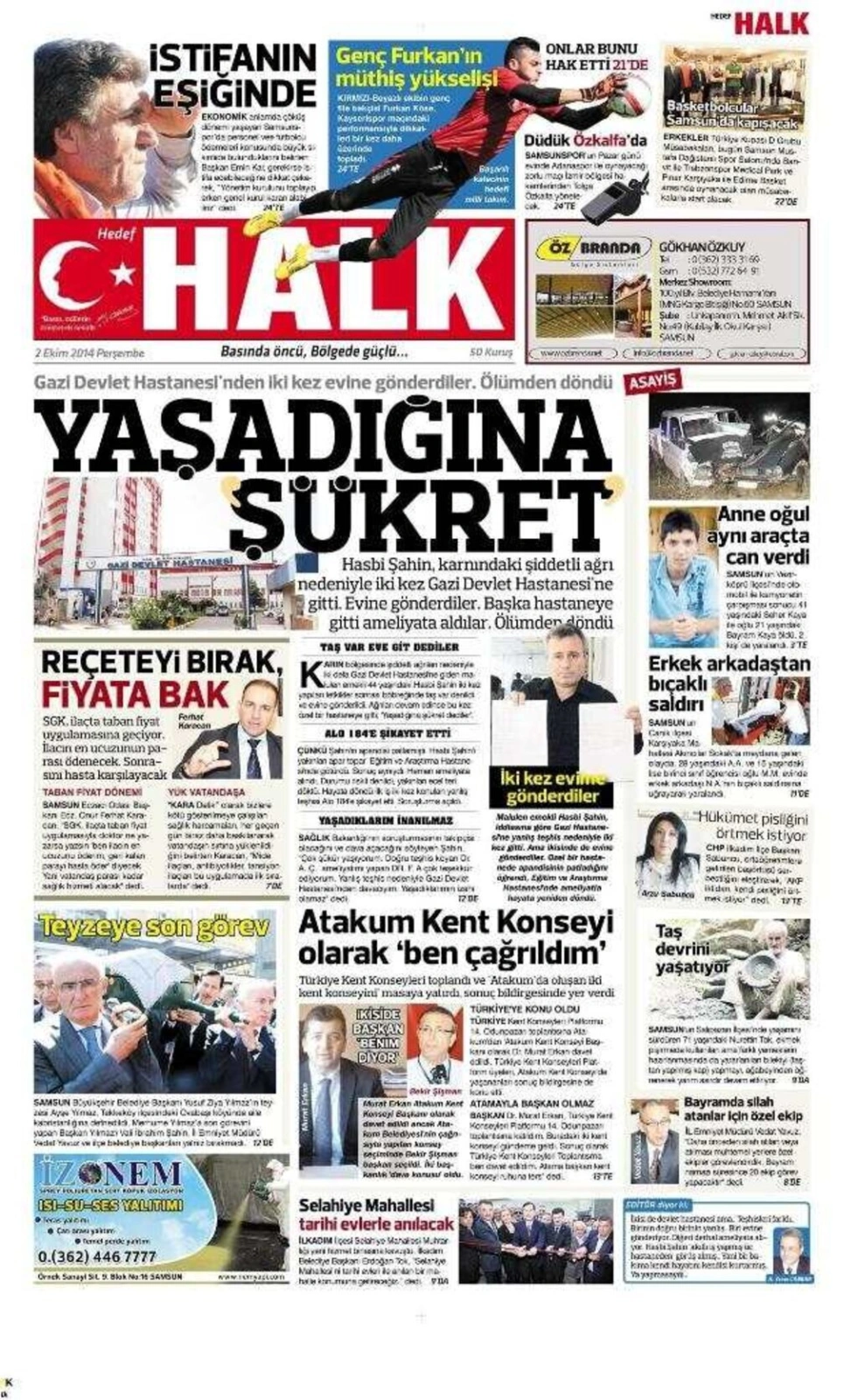 2 Ekim Perşembe Yerel Gazeteler