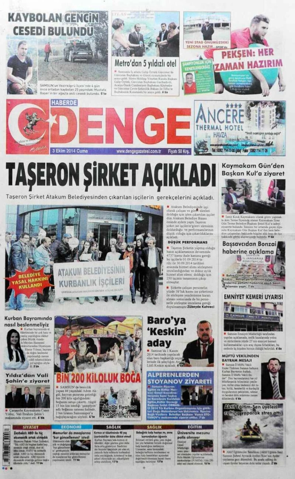 3 EKİM CUMA SAMSUN YEREL GAZETELERİ
