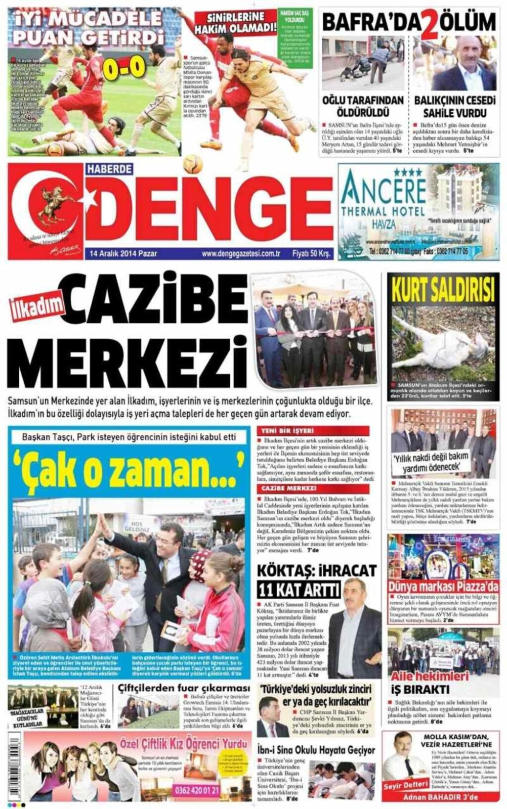 14 Aralık Pazar Yerel Gazetelerin birinci sayfaları