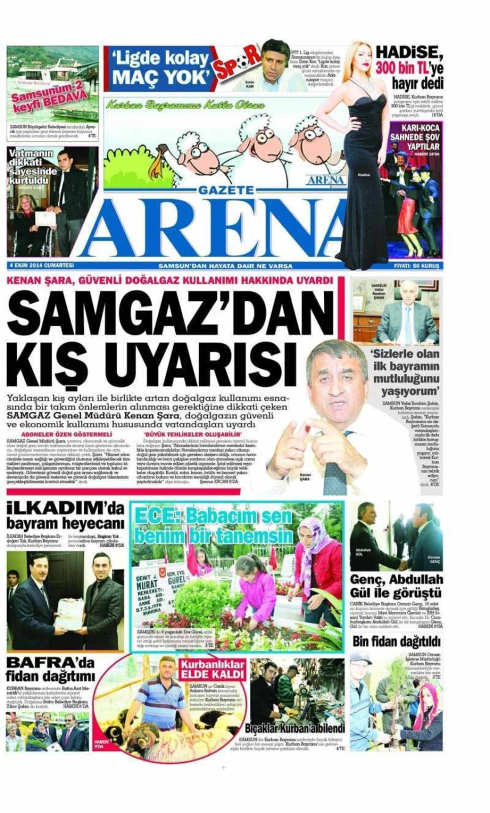4 EKİM CUMARTESİ GÜNÜ SAMSUN YEREL GAZETELERİ 1. SAYFALARI