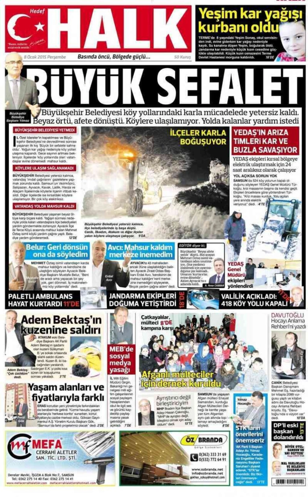 8 Ocak Perşembe Samsun'un yerel gazeteleri