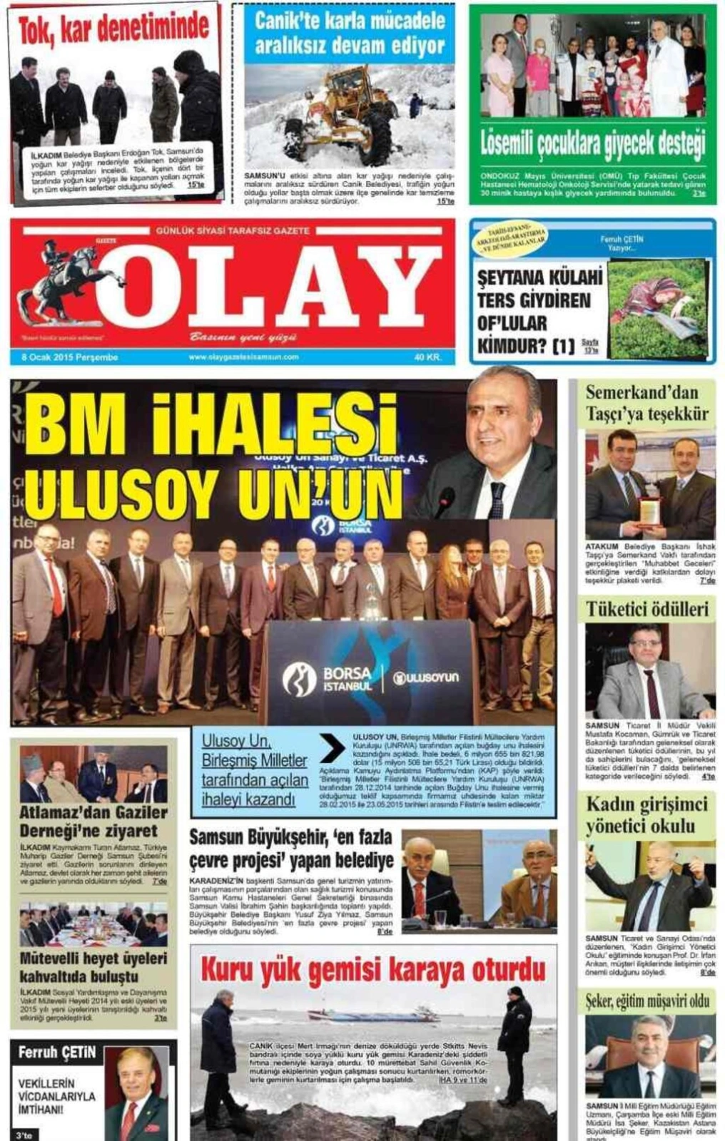 8 Ocak Perşembe Samsun'un yerel gazeteleri