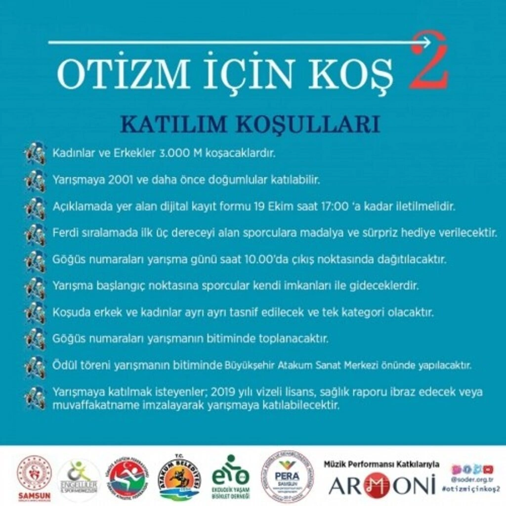 Otizm için koş etkinliği Samsun'da yapılacak!