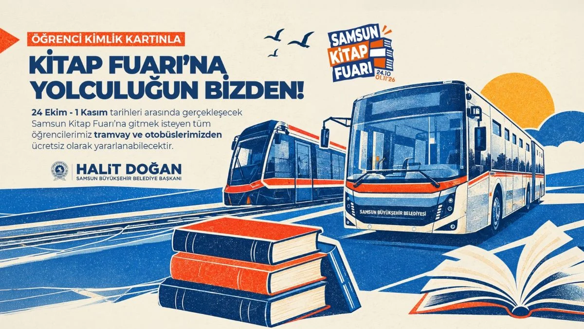 Samsun Kitap Fuarı Başlıyor: Öğrenciler Tramvay ve Otobüslere Ücret Ödemeyecek - Fotoğraf 1